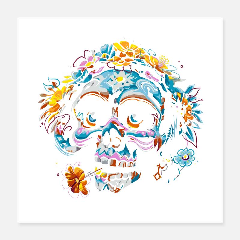 Totenkopf Blumen Calavera Poster 40x40 cm