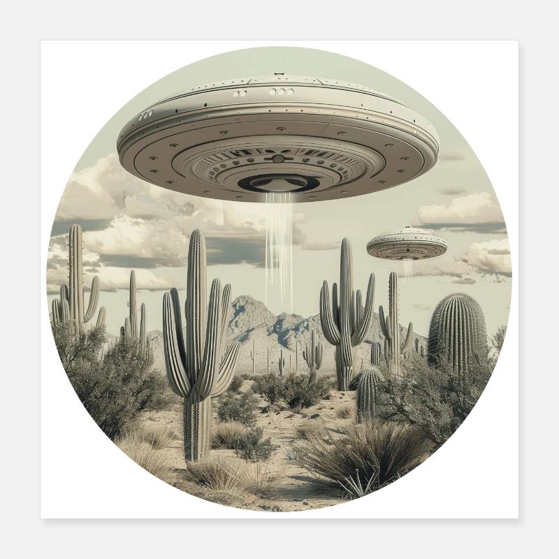 OVNI, Nature, Extraterrestre, Cactus, Cactus, Désert Poster 40 x 40 cm