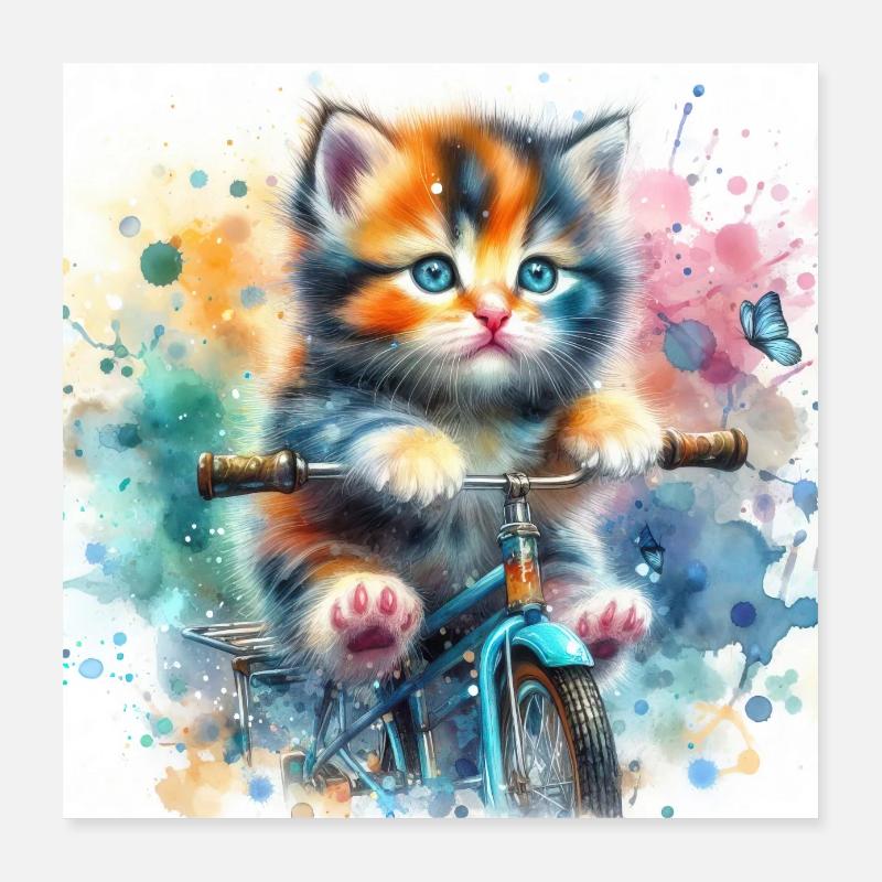 Chaton à vélo Poster 40 x 40 cm