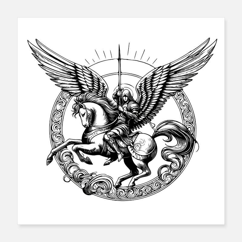 ein Engel, der mit einem Schwert bewaffnet ist Poster 40x40 cm