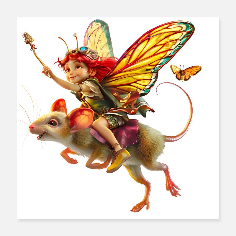 Fee reitet auf Maus Poster 40x40 cm