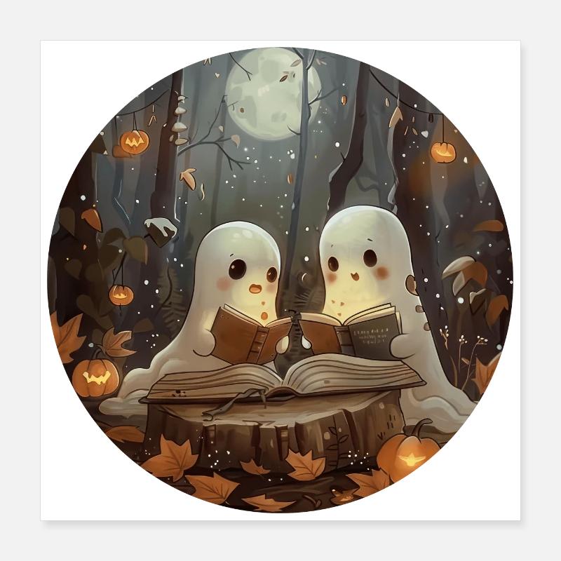 Ghosts, Reading, Book, Library, Halloween Poster 16" x 16" (40x40 cm)