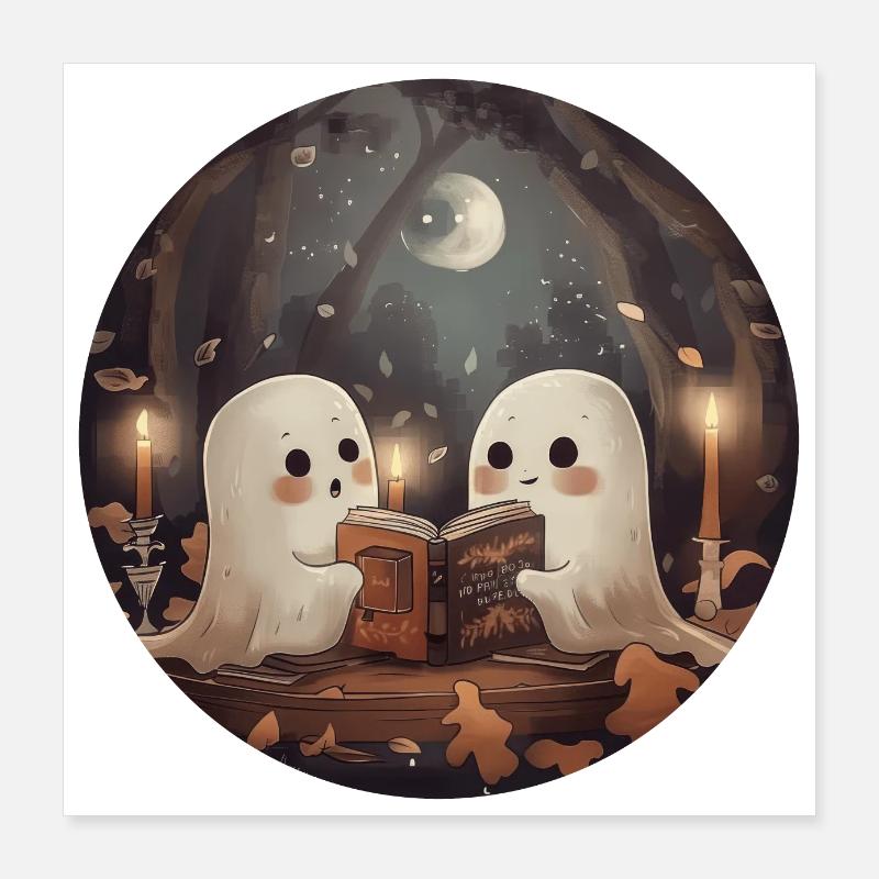 Ghosts, Reading, Book, Library, Halloween Poster 16" x 16" (40x40 cm)