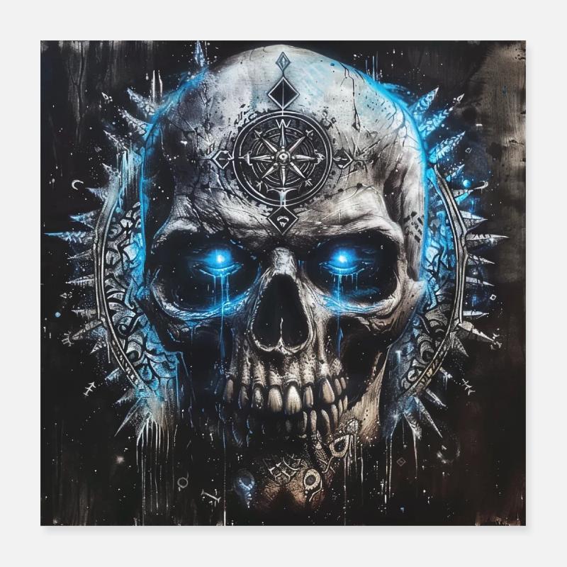 Crâne de Viking Crâne de Vikings Valhalla Vegvisir Poster 40 x 40 cm
