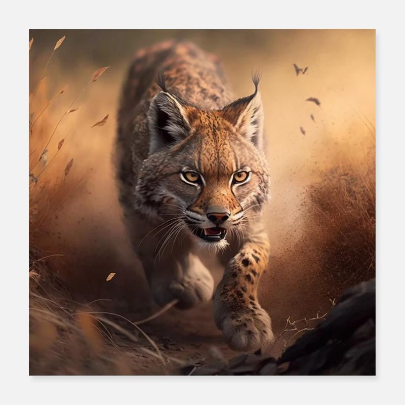 Rennender Luchs Poster 40x40 cm