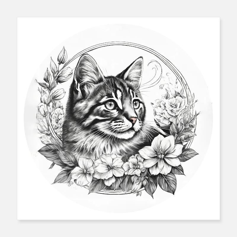 Cat black wise, looking to the left Poster 16" x 16" (40x40 cm)