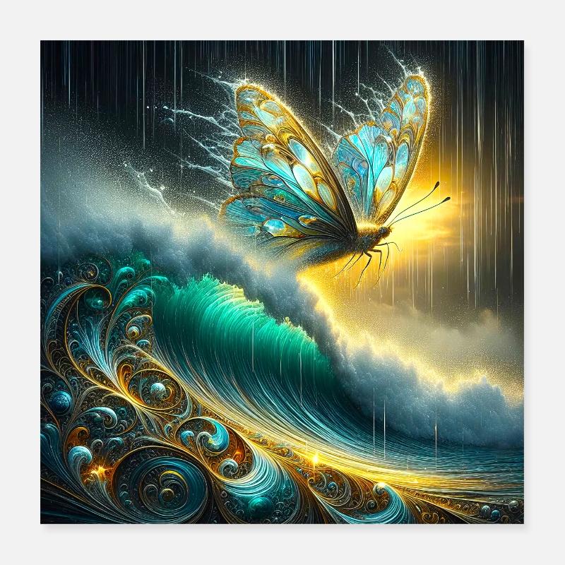 Mythical butterfly on luminescent wave Poster 16" x 16" (40x40 cm)
