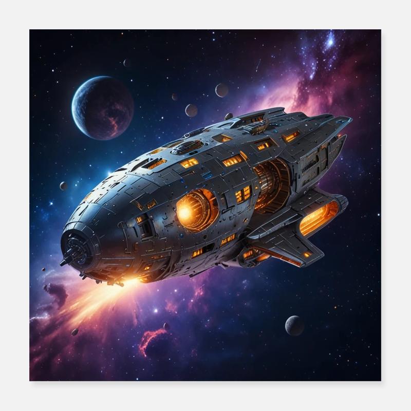 Un vaisseau spatial en route dans l’espace vers des planètes lointaines Poster 40 x 40 cm