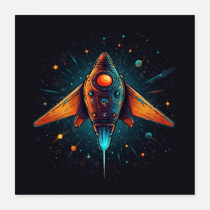 Un vaisseau spatial en route dans l’espace vers des planètes lointaines Poster 40 x 40 cm