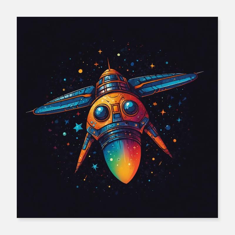 Un vaisseau spatial en route dans l’espace vers des planètes lointaines Poster 40 x 40 cm