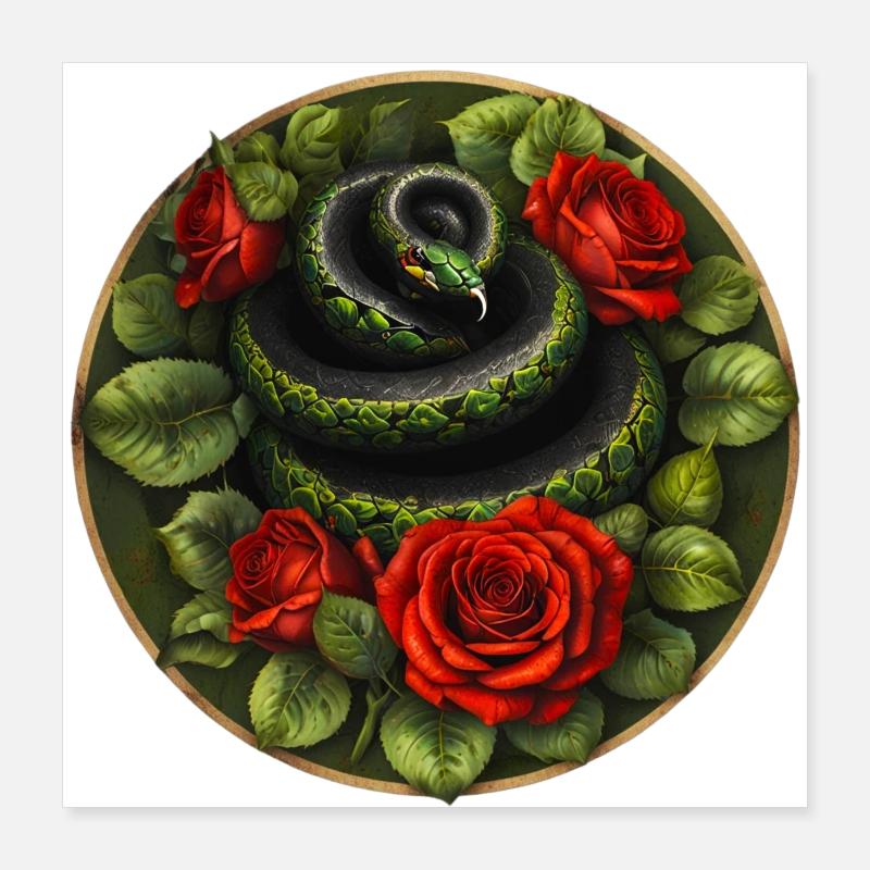 Snake and red roses Poster 16" x 16" (40x40 cm)
