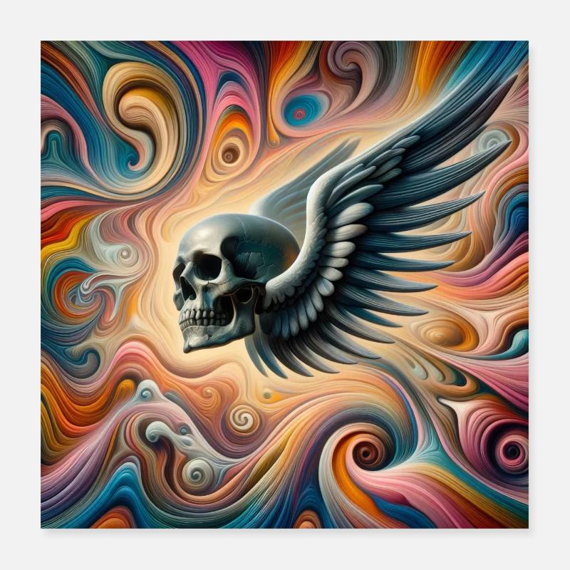 Crâne avec des ailes (coloré) Poster 40 x 40 cm