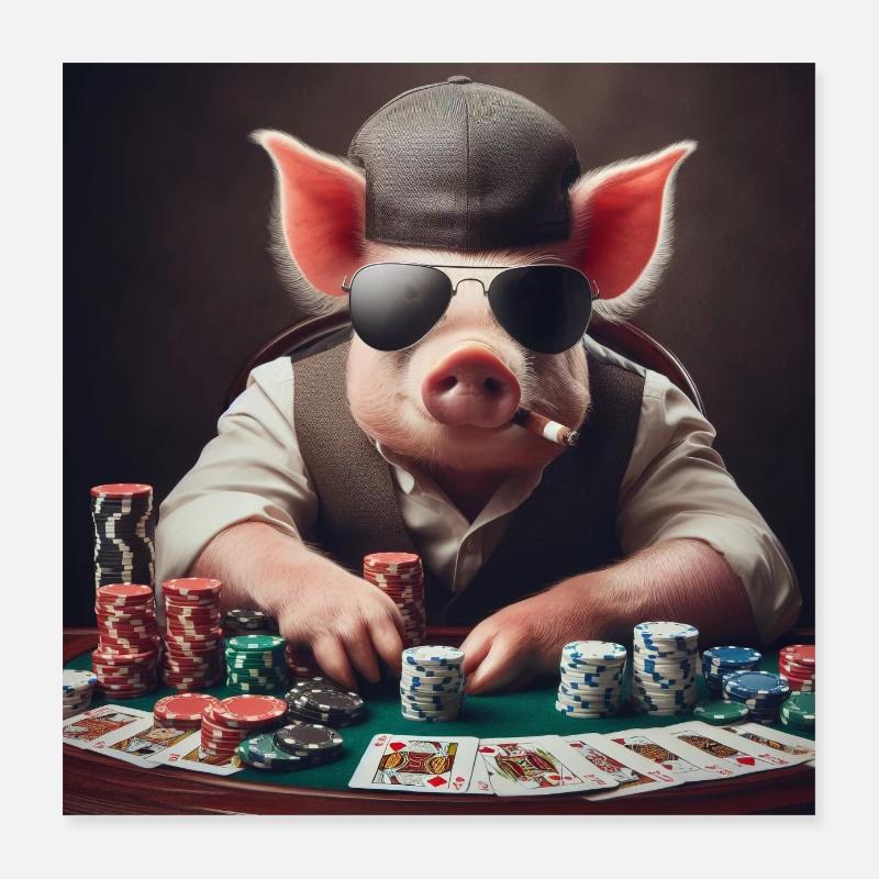 Poker Pig Poster 16" x 16" (40x40 cm)