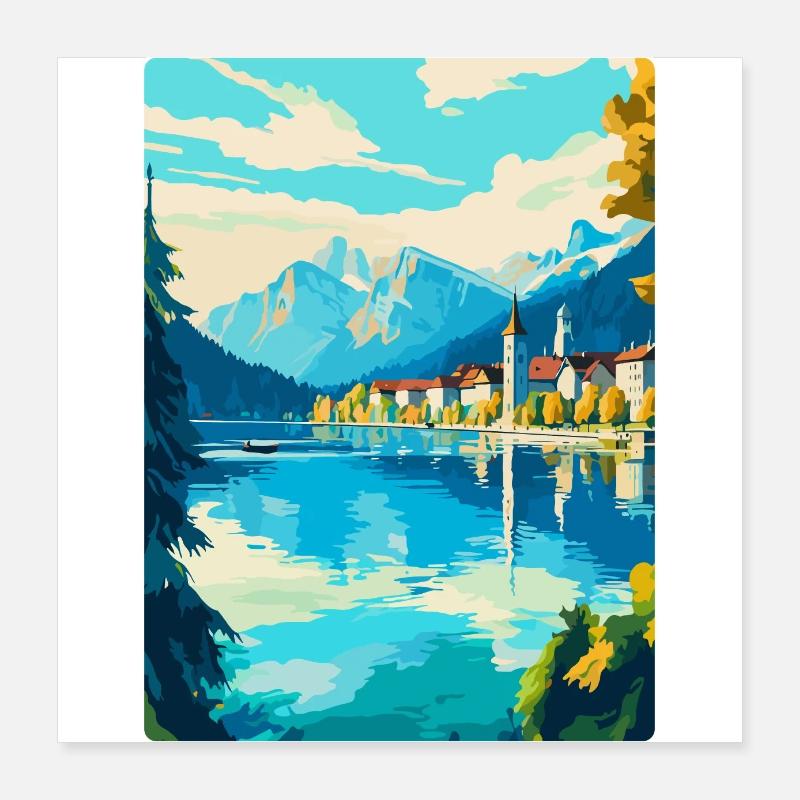 Lucerne Suisse Affiche de voyage vintage souvenir Poster 40 x 40 cm