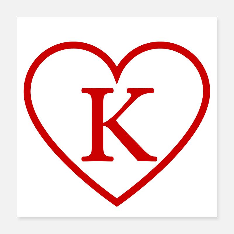 Buchstabe k Rotes Herz Poster 40x40 cm
