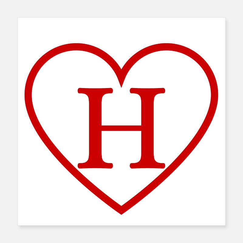 Buchstabe h rotes Herz Poster 40x40 cm