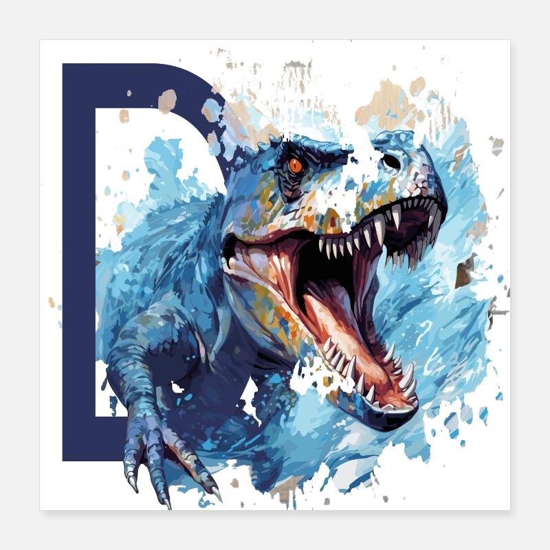 D - Dinosaur - Dinosaurier - Poster 40x40 cm - Weiß