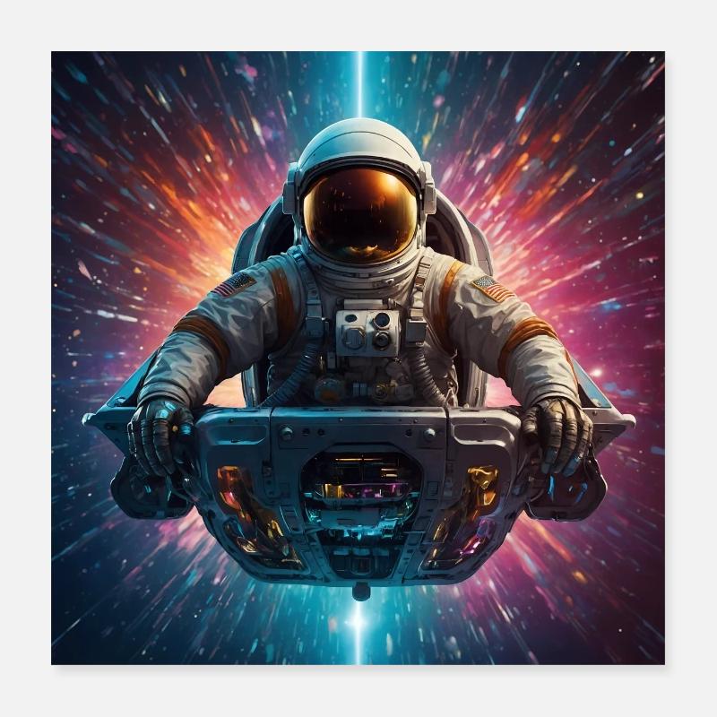 Astronaut in spaceship in space with planet Poster 16" x 16" (40x40 cm)