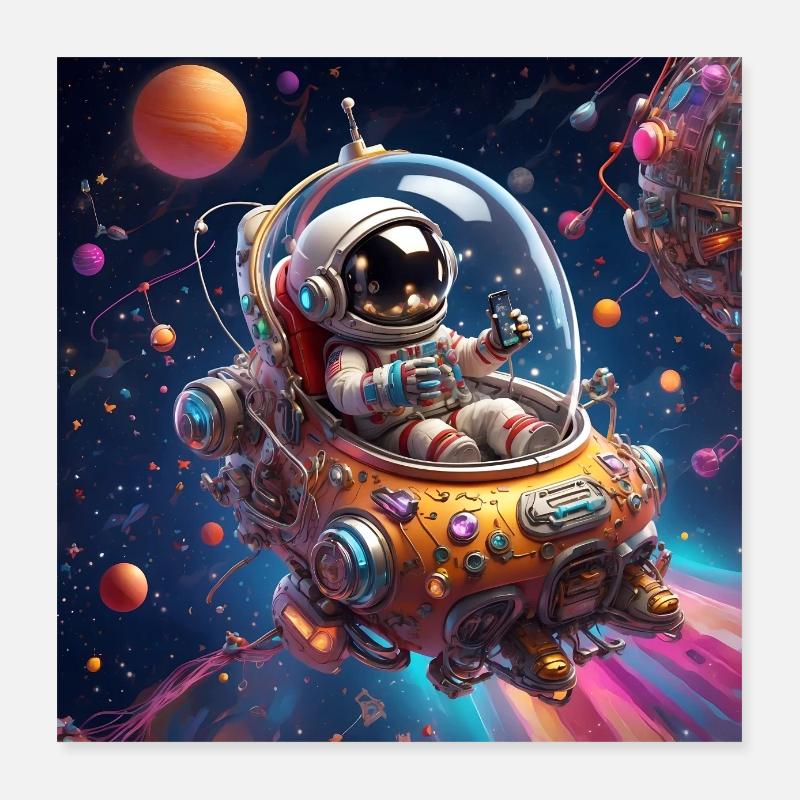 Astronaute dans un vaisseau spatial dans l’espace avec une planète Poster 40 x 40 cm