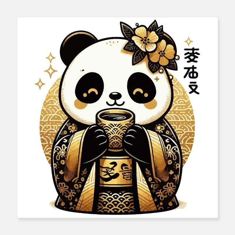 Mignon Panda thé boisson Poster 40 x 40 cm