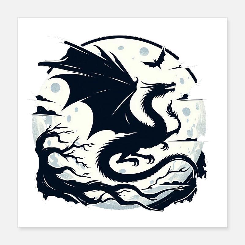 Mystical Dragon Moonlight Poster 16" x 16" (40x40 cm)