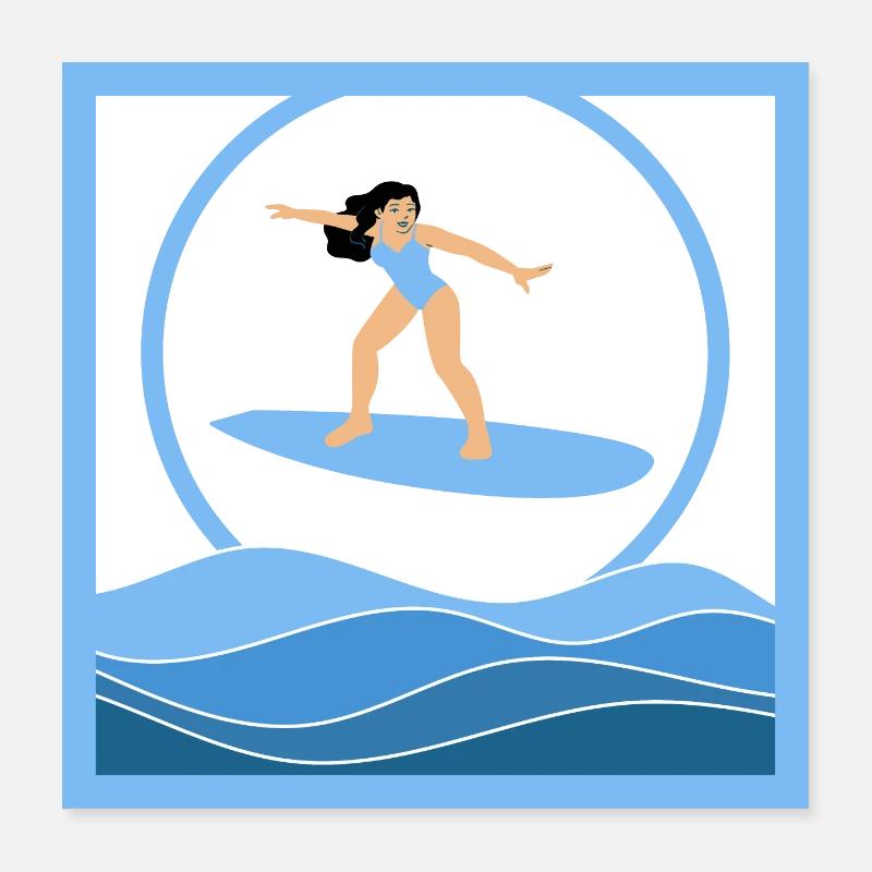 Surfeuse brune au dessus des vagues Poster 40 x 40 cm