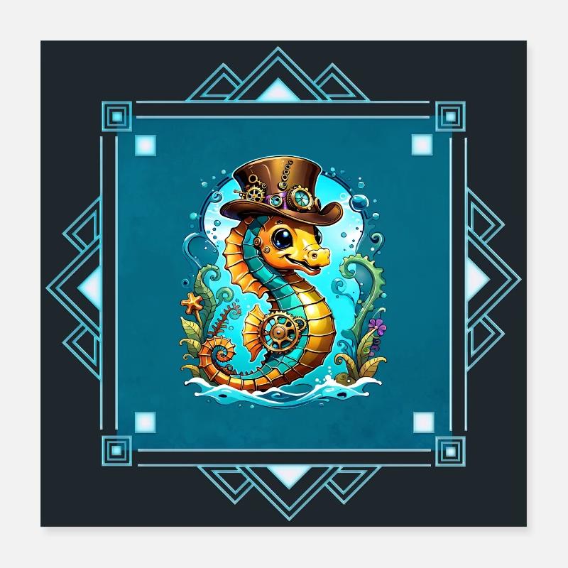 Hippocampe steampunk mignon Poster 40 x 40 cm