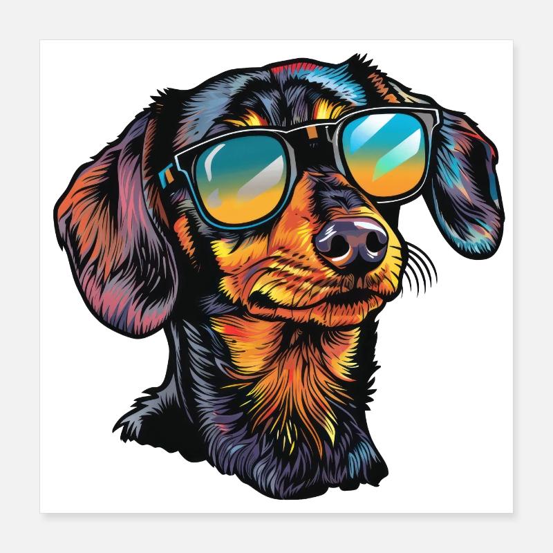 Dackel Sommer Sonnenbrille Poster 40x40 cm