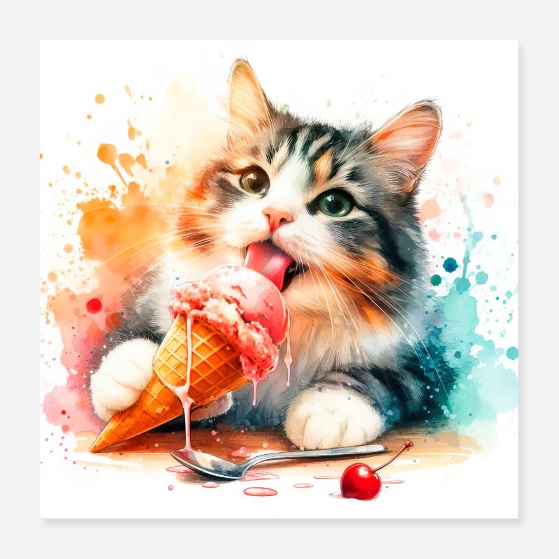 Kitten eating ice cream Poster 16" x 16" (40x40 cm)