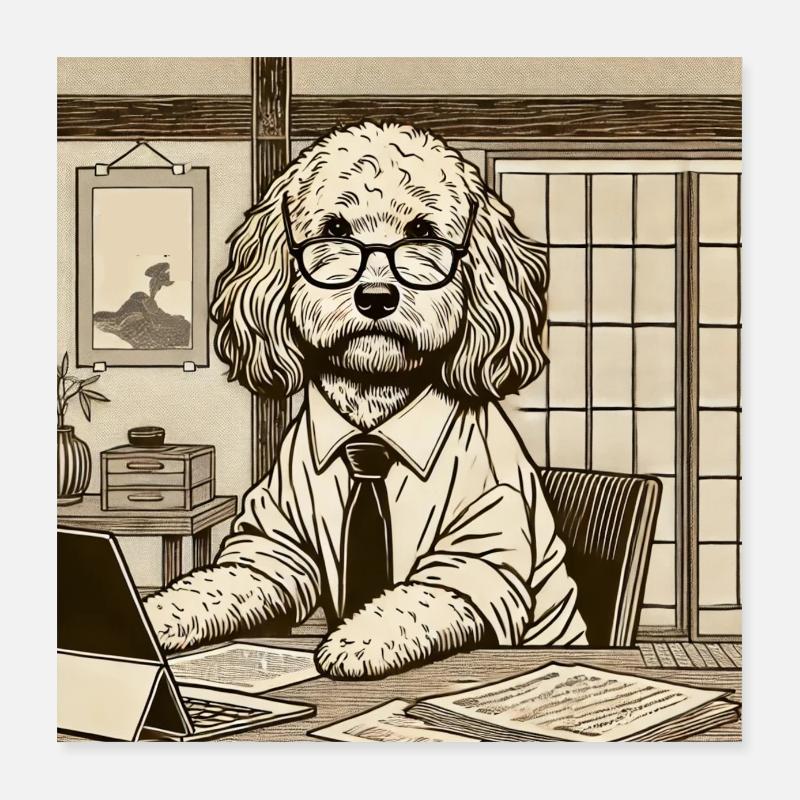 Japan Ukijo e Style Desk Cockapoo Poster 16" x 16" (40x40 cm)