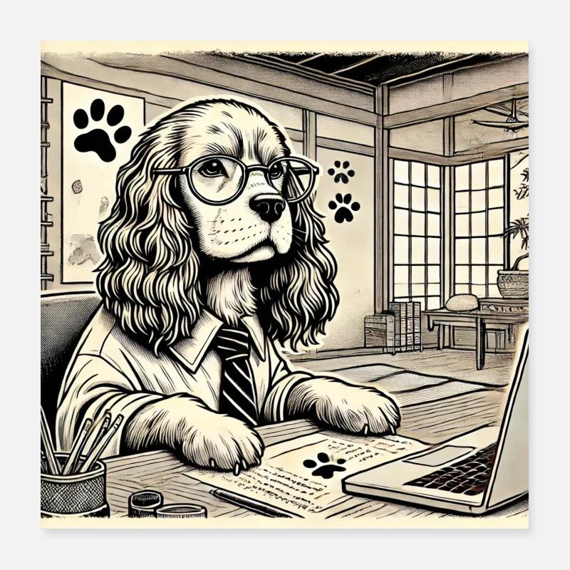 Japan Ukijo e Stil Schreibtisch Cocker Spaniel Poster 40x40 cm