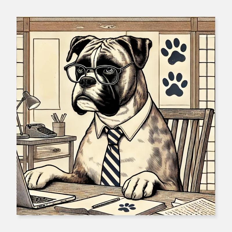 Boxer au bureau - style ukiyo-e Poster 40 x 40 cm