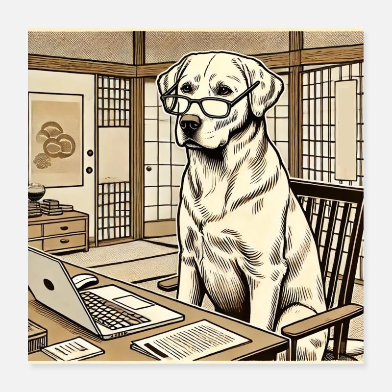 Japan Ukijo e Style Desk Labrador Poster 16" x 16" (40x40 cm)