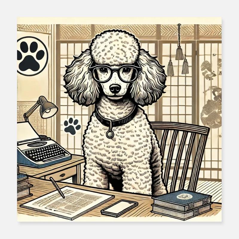 Caniche de bureau japonais Ukijo e Style Poster 40 x 40 cm