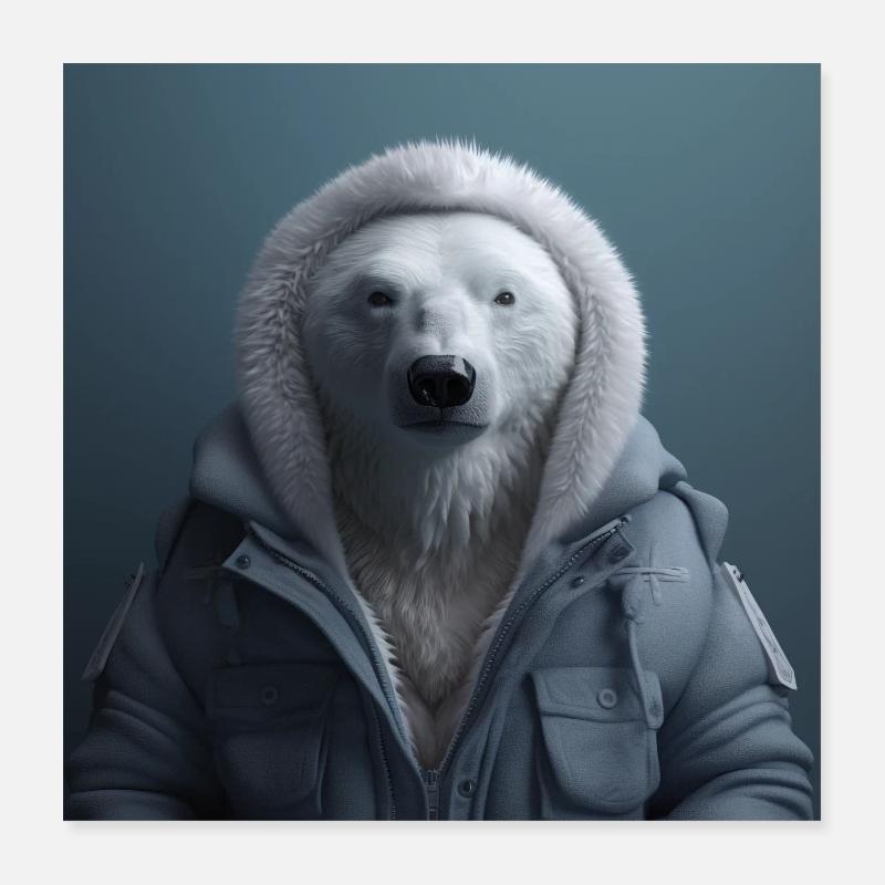 Eisbär mit Pelzjacke Poster 40x40 cm