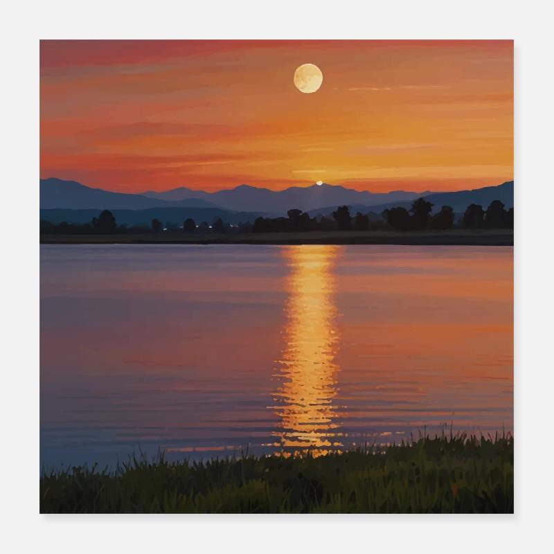 Paysage Coucher De Soleil Poster 40 x 40 cm