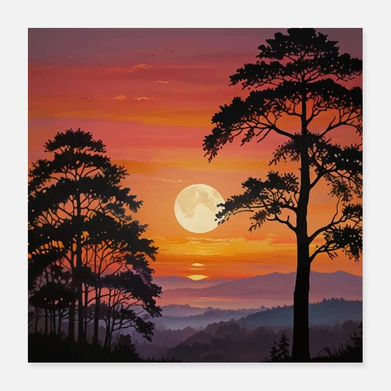 Paysage Coucher De Soleil Poster 40 x 40 cm