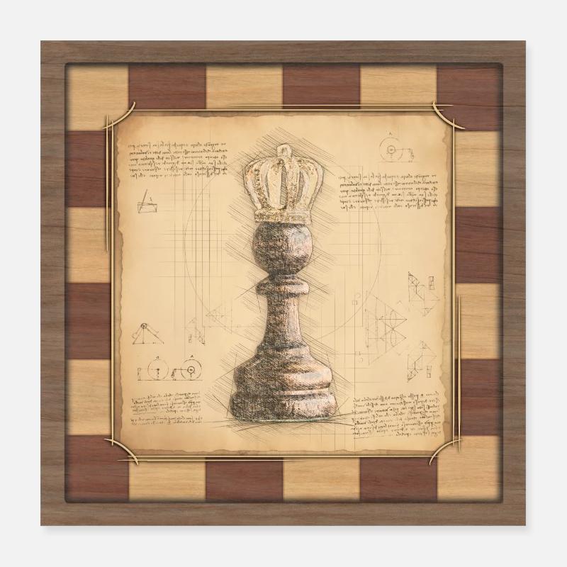 Chess King / Queen. Old fashioned vintage style. Poster 16" x 16" (40x40 cm)