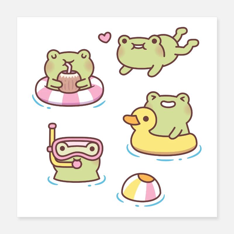 Cute Frogs Enjoying Summer Poster 16" x 16" (40x40 cm)
