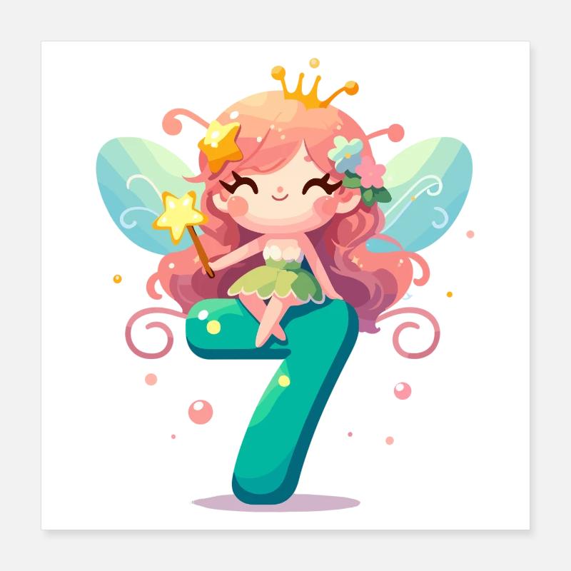 Cadeau d’anniversaire elfe fée 7 ans Poster 40 x 40 cm