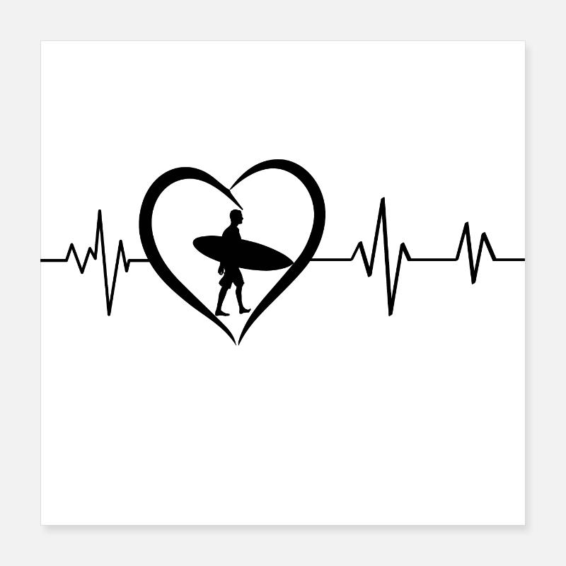 Surf-Herzschlag Poster 40x40 cm