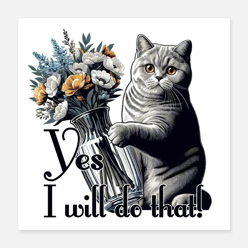 BKH Britisch Kurzhaar Katze Vase umkippen Geschenk Poster 40x40 cm