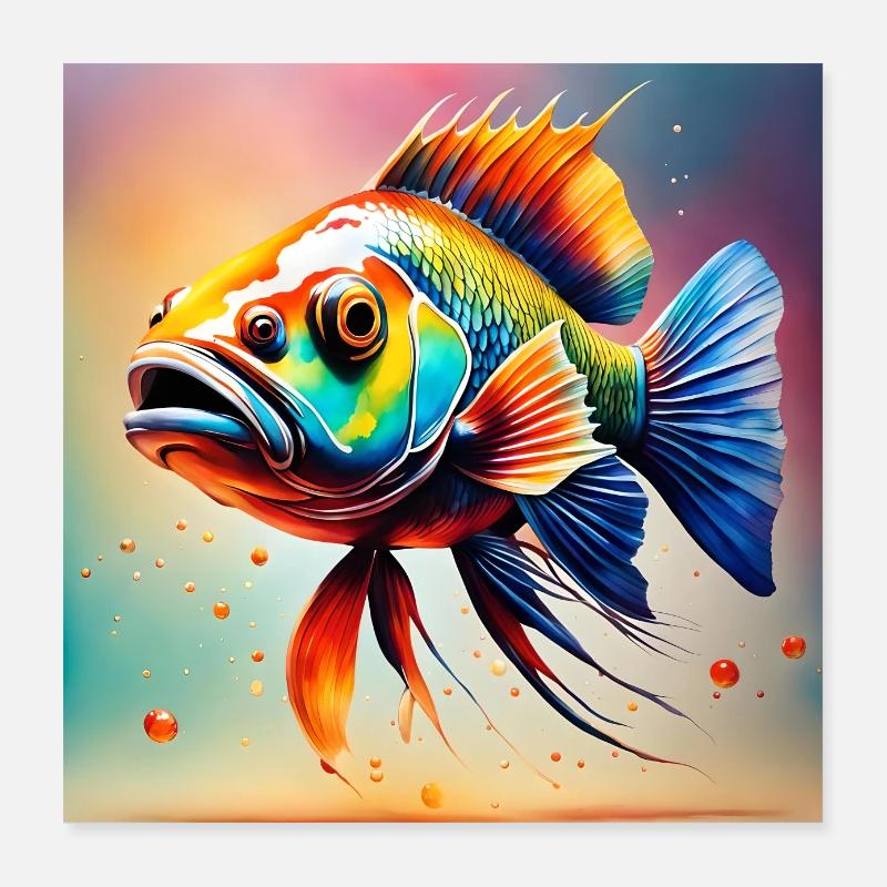 Fisch farbig Poster 40x40 cm