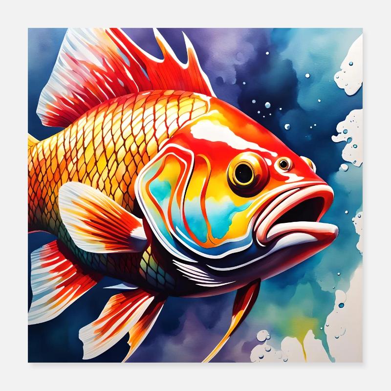 Fisch farbig Poster 40x40 cm