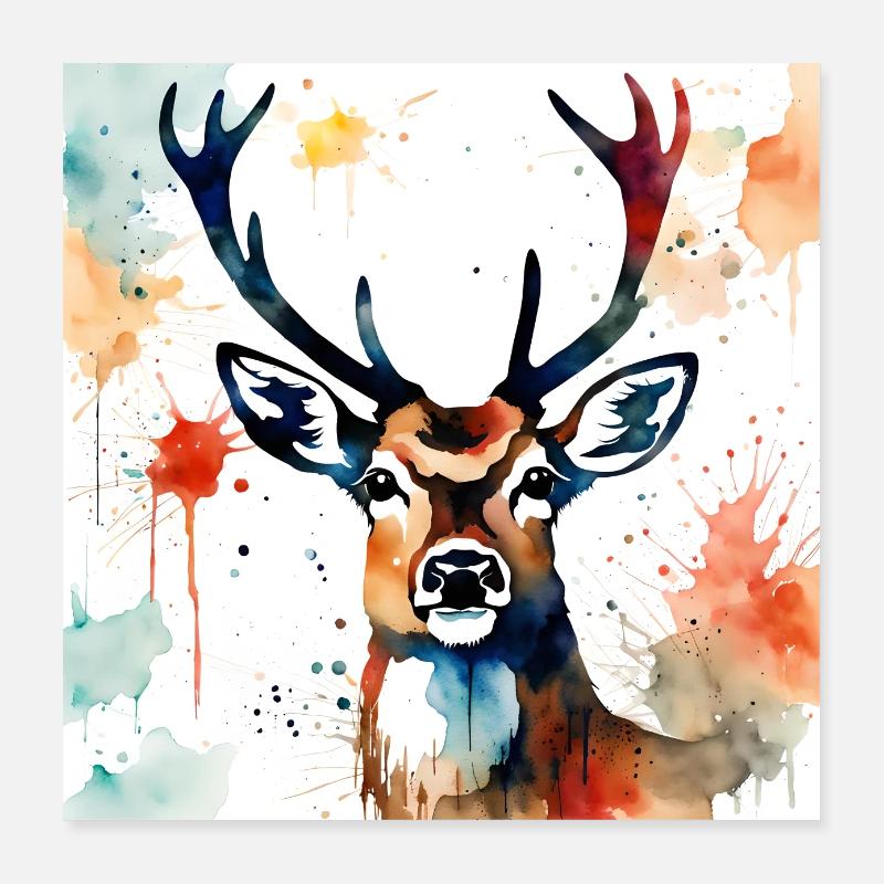 Hirsch gemälde Poster 40x40 cm