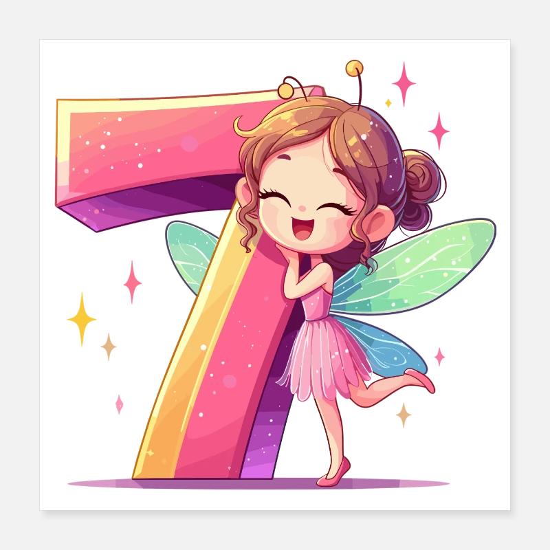 7 ans fée elfe cadeau d’anniversaire Poster 40 x 40 cm