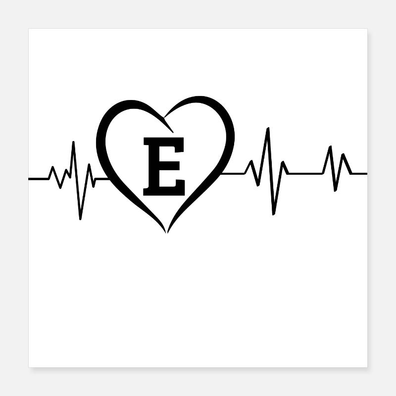 Heartbeat Buchstabe E Poster 40x40 cm