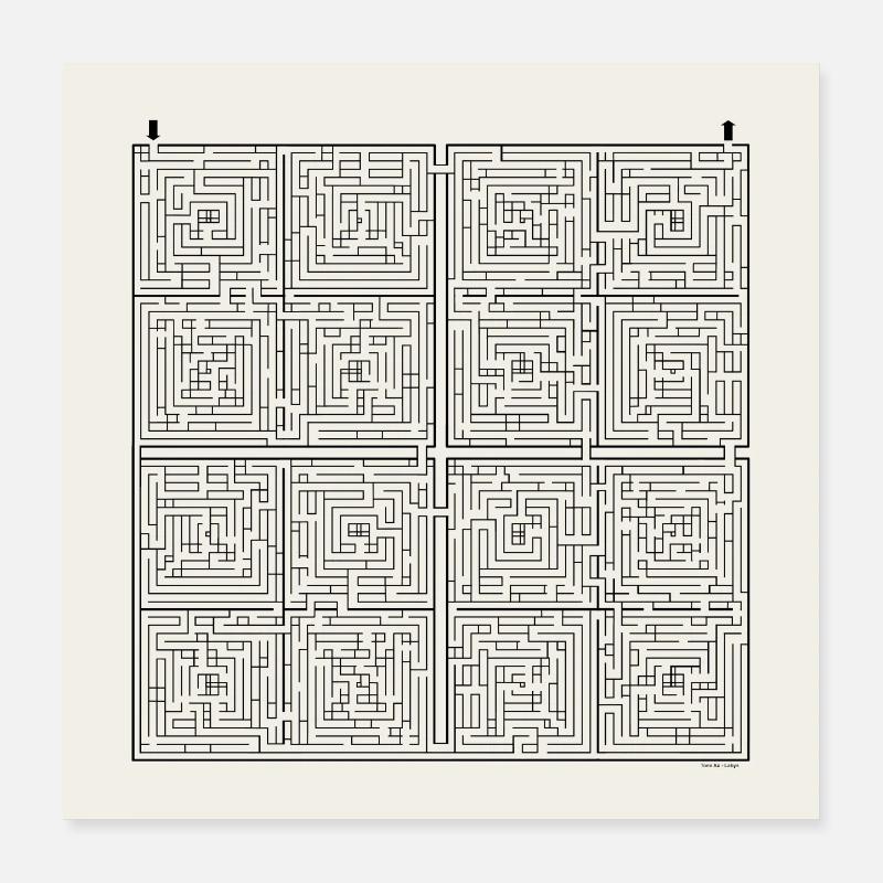 Laby Square 2 (Schwarz, Monochrom) - Poster 40x40 cm - Weiß