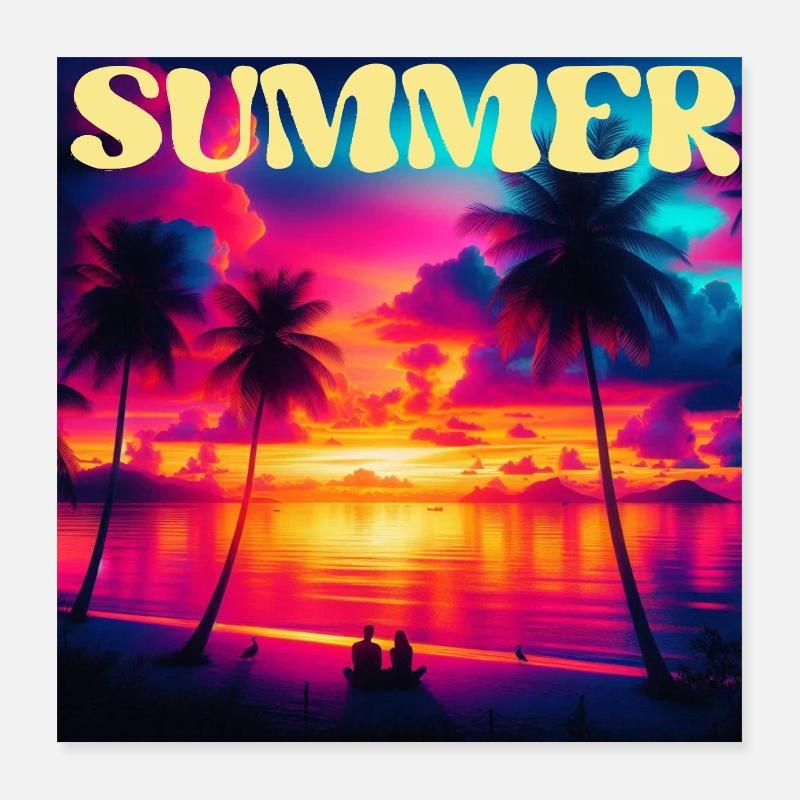 Été Palmier Sunset Rétro Poster 40 x 40 cm