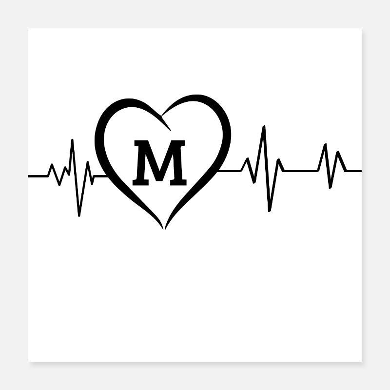 Herzschlag Buchstabe M Poster 40x40 cm